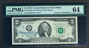 NQC Francine I. Neff Courtesy Autographed Fr. 1935-K Star 1976 $2 FRN CU 64 - Picture 1 of 2