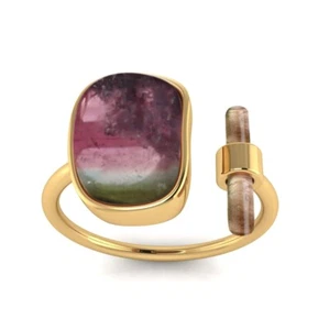 Watermelon Tourmaline Adjustable 925 Sterling Silver Ring For Engagement Gift - Picture 1 of 1