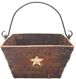 Antique Primitive Lone Star Hand Carved Wood Grain Square Carrier W/Iron Handle - Picture 1 of 11