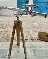 Nautical Floor Standing Brass Telescope With Wooden Tripod Stand 64 Inch