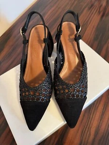 Martinez schwarze geflochtene Leder Wildleder Slingback Schuhe Größe 6 Spanien neu im Karton - Bild 1 von 8