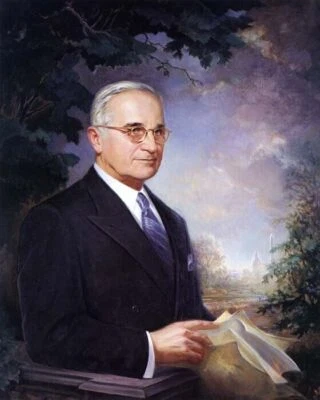 RETRATO DEL PRESIDENTE DE ESTADOS UNIDOS HARRY TRUMAN REPRODUCCIÓN DE PINTURA AMERICANA Foto 1 de 3