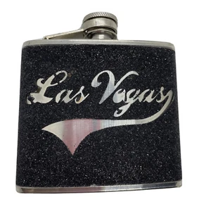Las Vegas BLACK Glitter Drinking Liquor Flask 4 Oz. Stainless Steel - Picture 1 of 2