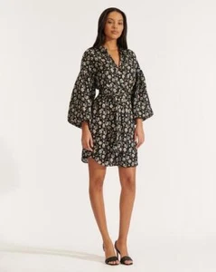 Veronica Beard Women Mini Floral Dress Samy Linen Silk Modal Black Size 6 NWT - Picture 1 of 11