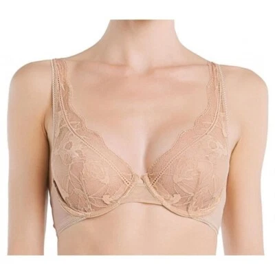 Sutiã La Perla Showtime com fio 32B bege bordado tule sem enchimento sem forro - Imagem 1 de 4