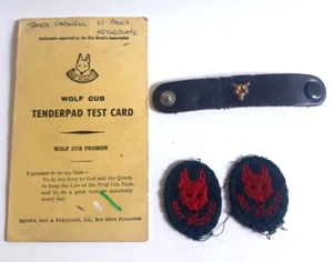 🐺 Boy Scouts Wolf Cub Tenderpad Set – Test Card + 2 Badges + Leather Woggle🐺 - Picture 1 of 3