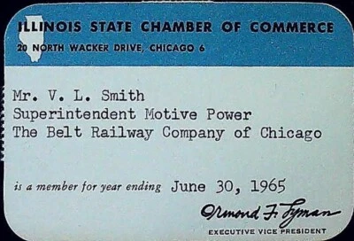 Illinois Chamber Commerce Belt Railway ID Card Chicago 1965 State Membership - Image 1 of 2