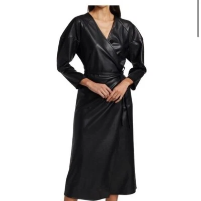 Proenza Schouler White Label Faux Leather Wrap Dress. Black. Value $650 - Image 1 of 4