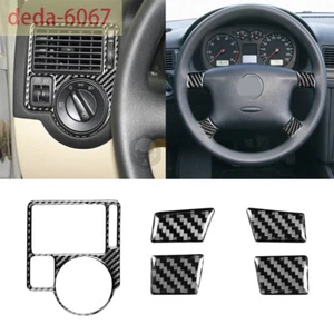 5Pcs Carbon Fiber Headlight Switch Steering Wheel Trim For VW Golf MK4 1999-2004 - Picture 1 of 10