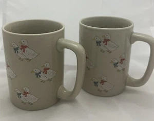 Otagiri Coffee Tea Mugs Cups Geese Duck With Red Neck Bows 4" Tall 10 Oz Vintage - Picture 1 of 10