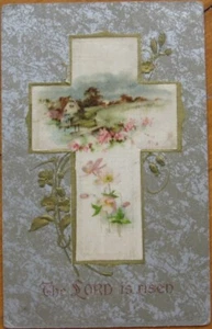 Postkarte Ostern 1910 Neuheit mit appliziertem Seidenkreuz - Farblitho - Bild 1 von 1