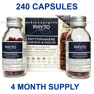 Suplementos dietéticos para cabello y uñas Phyto Phytophanere 240 cápsulas suministro para cuatro meses Foto 1 de 4