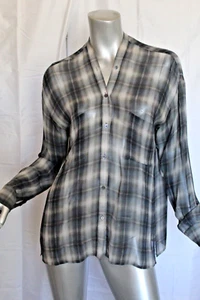 Womans  Vince Shadow Plaid Silk Long Sleeve Twilight Button Down Blouse sz S - Picture 1 of 4