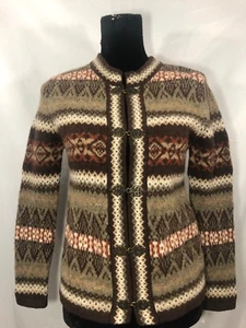 Susan Bristol Womens Size XS 100% Wool Brown Nordic Style Long Sleeve Cardigan - Picture 1 of 3