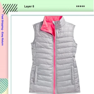 $40 Layer 8 Girl's Packable Reversible Puffer Vest,Silver/Punch, Size 4 - Picture 1 of 1