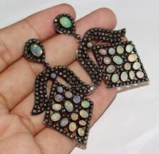 Natural Ethiopian opal Earrings - 925 Silver Opal Diamond Dangle Earrings - Opal