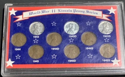 1943, 1944, 1945 World War II Lincoln Penny Series Coins - 9 Coins SSCA 1992 - Image 1 of 2