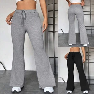 HOT Women Elastic Waist Flared Jogger Pants Ladies Sport Wide Leg Trouser Bottom - Picture 1 of 10