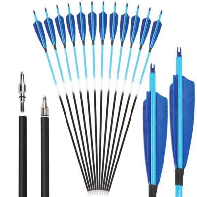 30" Carbon Arrows SP500 Turkey Feather Archery Recurve Bow Shooting Target Hunt - Image 1 of 4