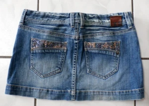 Express Y2K Micro Mini Low Rise Bling pockets Denim Jean Skirt Women's Sz 2 H44 - Picture 1 of 6
