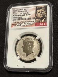 2019-S Kennedy Half Dollar Enhanced Reverse Proof 50c PF70 NGC APOLLO 11 - Picture 1 of 2