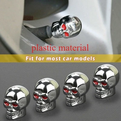 4 peças tampas de haste de válvula de pneu roda motor caminhão tampa de poeira de ar - crânio cromado  - Imagem 1 de 4