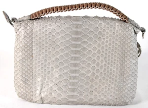 NADA SAWAYA Gray Python Skin & Braided Leather Handle Small BIBI Crossbody Bag - Picture 1 of 12