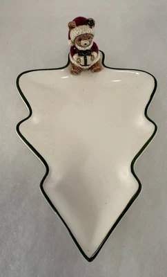 老式Otagiri日本圣诞树盘带圣诞老人熊假日饰品糖果 — 第 1/4 张图片