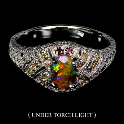 Anillo de plata de ley 925 ovalado ópalo negro 7x5 mm zafiro piedras preciosas joyería tamaño 8 Foto 1 de 4