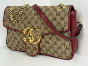 Gucci GG Marmont Monogram Matelassé Diagonal Schultertasche Beige und Rot - Bild 1 von 22