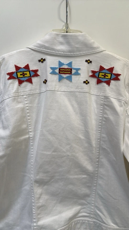 Chaqueta de Jean Ralph Lauren Blanca Denim Con Cuentas Para Mujer XL Nativa del Suroeste Foto 1 de 4