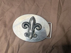 Vintage Fleur-de-lis Silver Metal Belt Buckle 4” - Picture 1 of 3