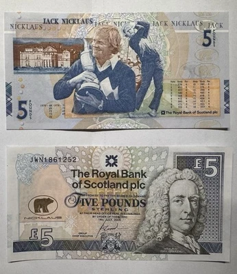 Billete de 5 libras Jack Nicklaus - Royal Bank of Scotland 'Golf'. Sin circular Foto 1 de 3