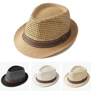 Herren Fedora Hut Trilby Sommer Strand Sonne Stroh Hüte Männer Damen Panamakappe Krempe UK - Bild 1 von 17