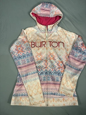 Sudadera con Capucha Burton Para Mujer Mediana Rosa Blanco Azteca Forrada de Vellón Cremallera Completa Gorp Core Foto 1 de 4