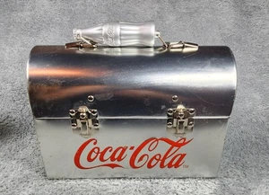 Vintage Coca-Cola Metal Lunch Box Silver Coke Bottle Handle Classic Style - Picture 1 of 8