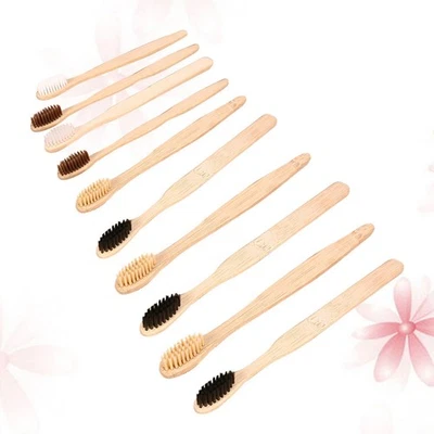  10 Pcs Natural Wooden Toothbrush Spazzolino Denti Da Viaggio Spazzola Bambù - Immagine 1 di 4