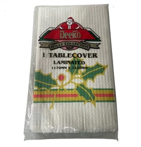 Deeko Vintage Christmas Rectangle Tablecloth 117cm x 142cm Holly New In Pack - Picture 1 of 3