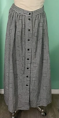 Neiman Marcus Black White Gingham A Line Skirt Buttons & Pockets M 1960s Vintage - Image 1 of 4