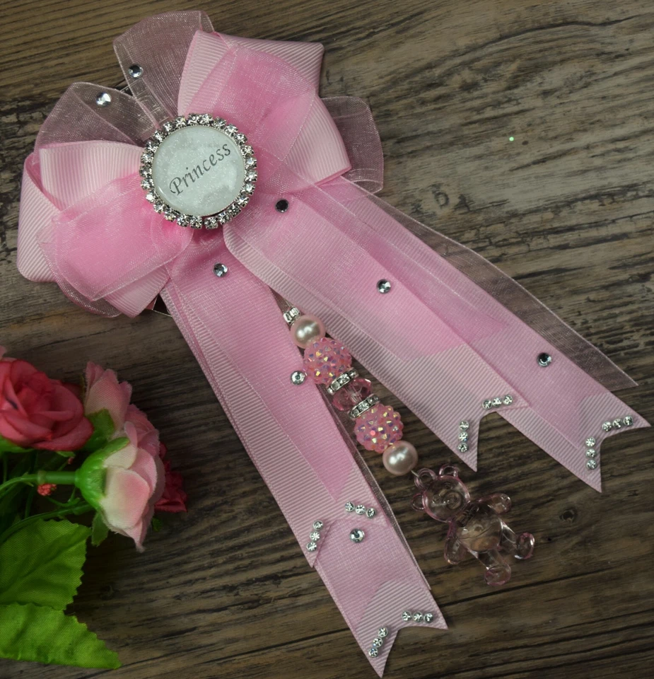 Personalised stunning pram charm in baby pink baby girls boys bear dummy