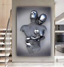 Silver Metallic Chain 3D effect Couple Lovers Framed Canvas Art or Poster Print