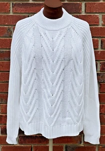 NWT$80 J.Crew Cable-Knit Mockneck Sweater XL Solid White 100% Cotton Long sleeve - Picture 1 of 13