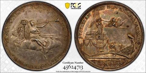 COLONIAL AMERICA Treaty of Commerce 1783 silver Medal / Betts-605 PCGS SP-62 Cover