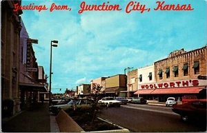 Junction City Washington Street Woolworth's Store Street View Kansas Postcard - Picture 1 of 2