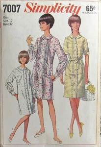 VTG 60s Simplicity 7007 Womens 12 Modern House Dress Shift Shirtdress Pattern - Imagen 1 de 2