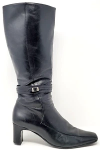 Naturalizer Women's Black Knee High Boots Size 9.5M Square Toe Leather Boots - Picture 1 of 11