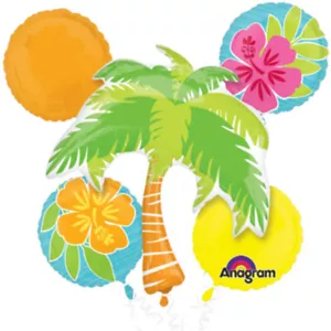 Hawaiian Tropical Island Luau Party Palm Tree Hibiscus Flower 5pc Balloons - Picture 1 of 1
