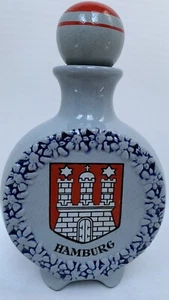 VTG Bavarian Ceramic Flask With Stopper Grey Blue & white Boarder Castle Pic - Picture 1 of 6