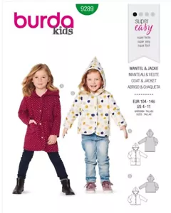 BURDA KIDS 9289 CHILD'S COAT & JACKET Sewing Pattern Ages 4-11 Skill: SUPER EASY - Picture 1 of 8