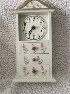 Wood clock decorative three drawers, pink flowers uses one AA battery - Picture 1 of 2